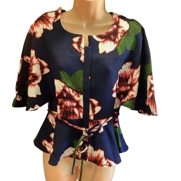 Marina Kaneva blue & red blouse size 10 - Picture 6 of 8